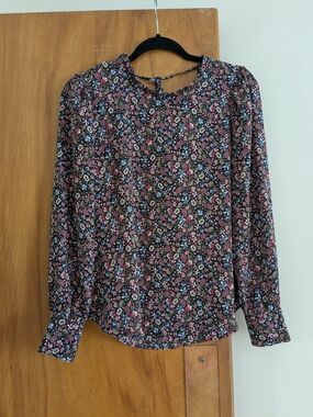 Loft Women’s Floral Paisley Long-Sleeve Blouse - Black/Pink